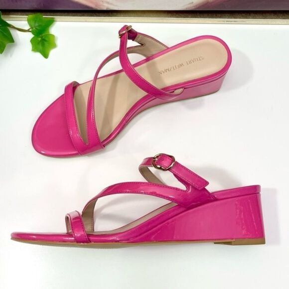 NWOB Stuart Weitzman Align Ii Buckle Patent Wedge Sandal in Pink Size 6 - Picture 8 of 11